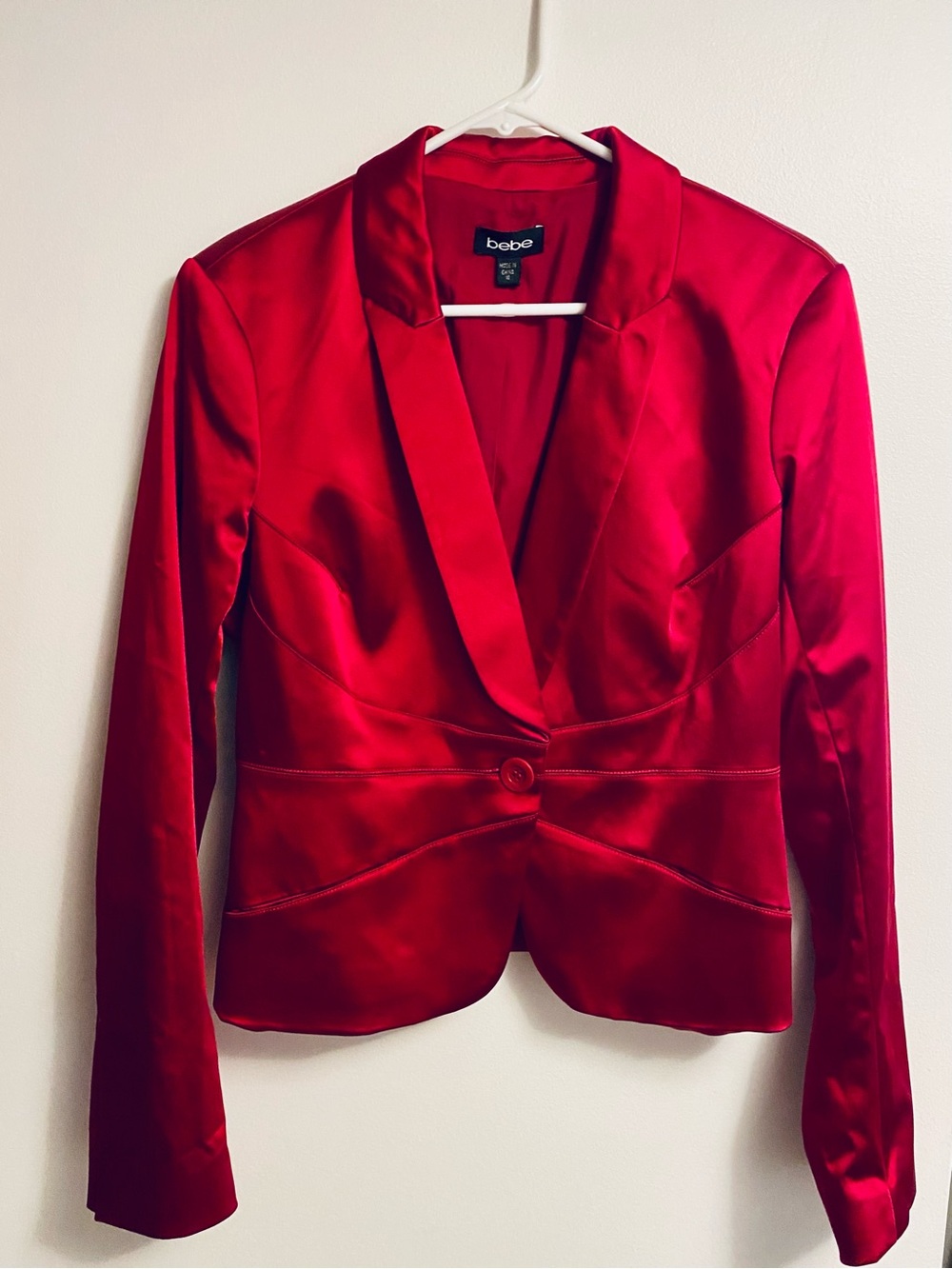 bebe Red Satin Tailored Single-Button Blazer